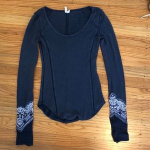 Free People Blue Thermal Cuff Long Sleeve